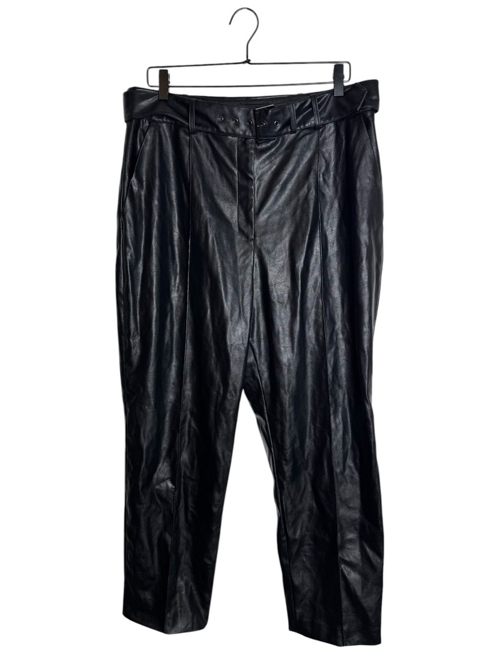 Ted Baker Faydell Black Faux Leather Belted Straight Leg Pants